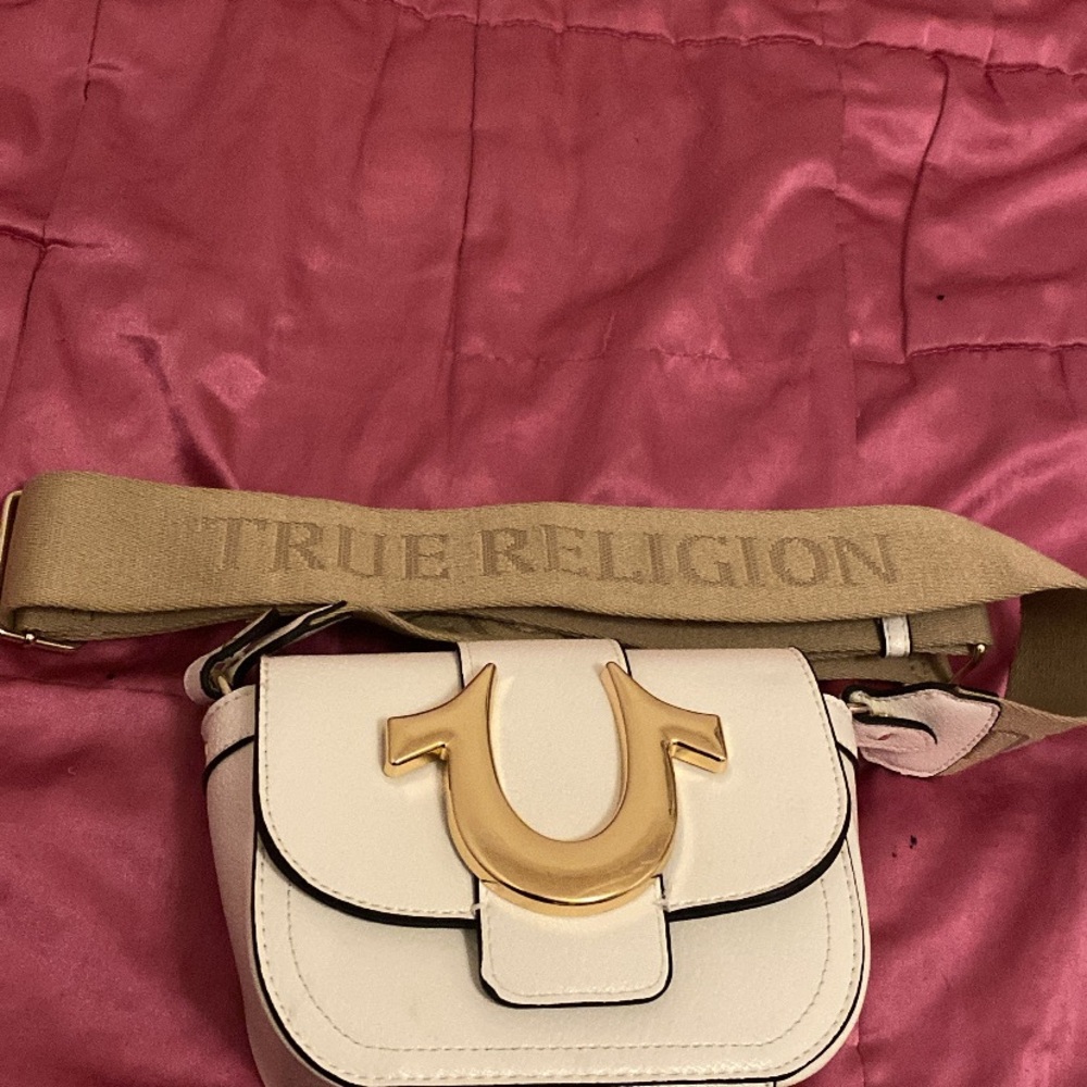 True Religion White Crossbody Bag with Gold Accent